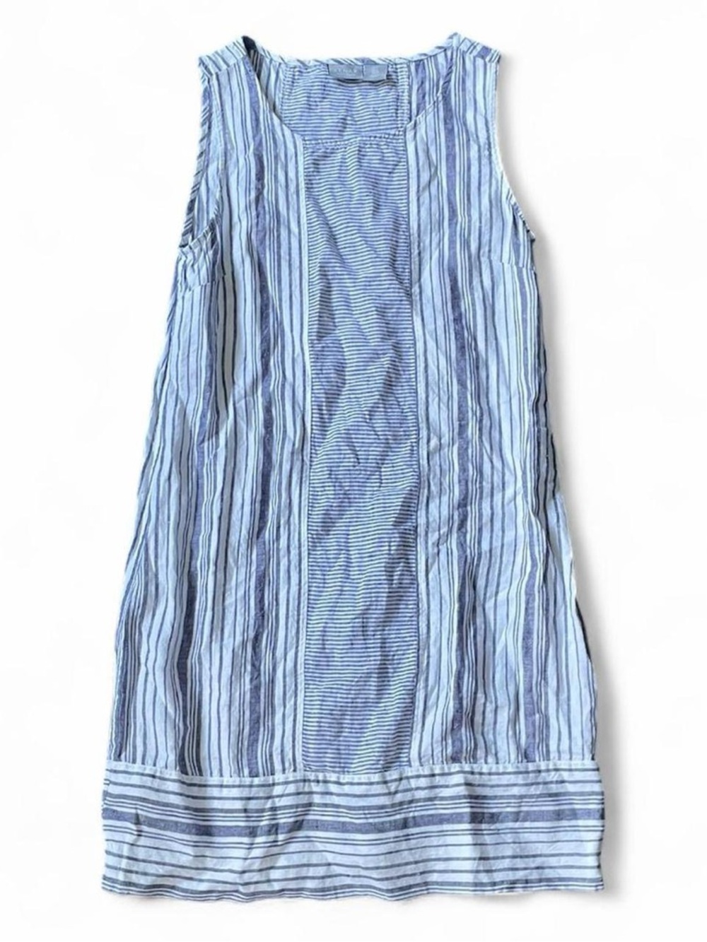 Kenar 100% Linen Blue White Striped Women's Sleeveless 2  Pencil Sheath Dress